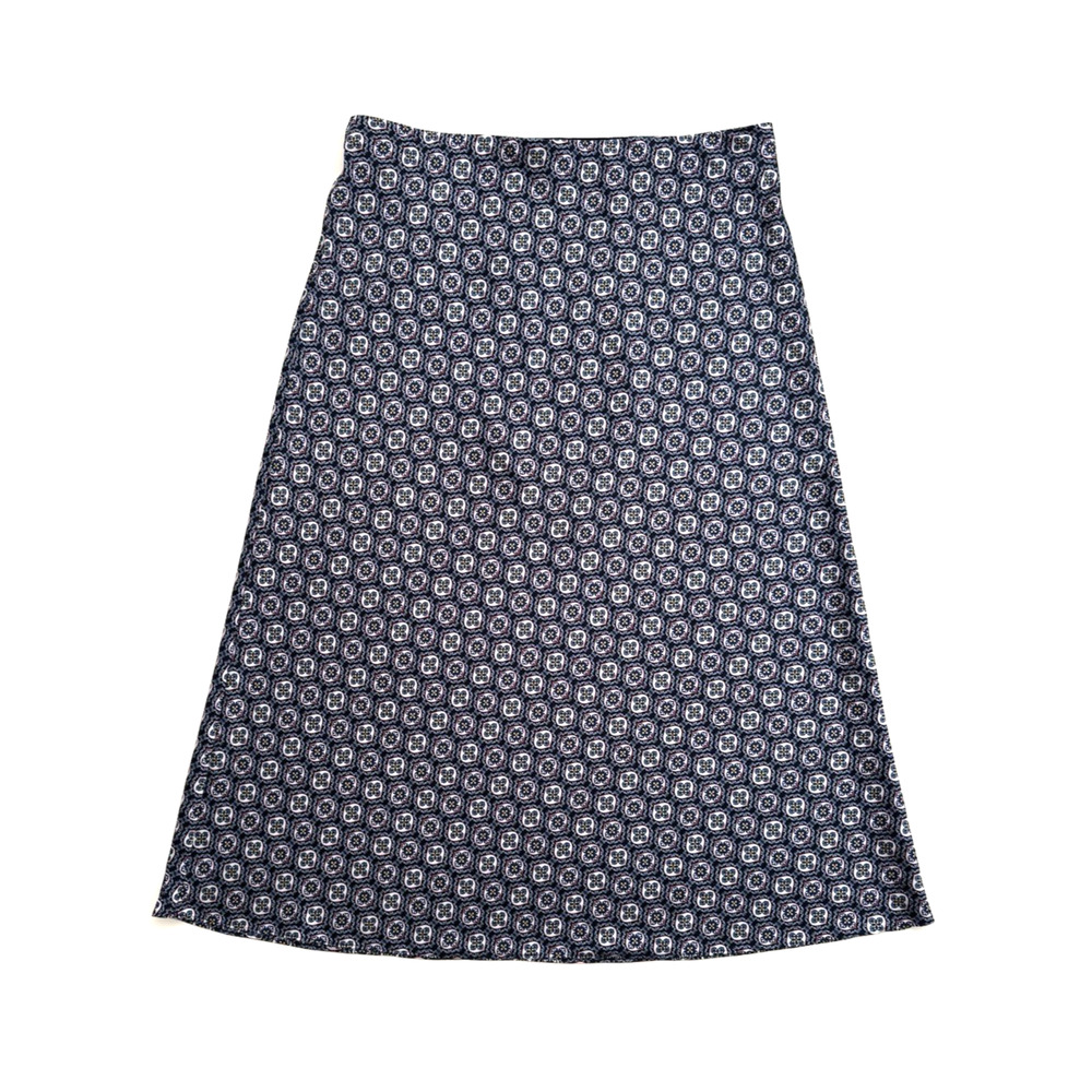 Loft Midi A-Line Skirt XL Blue Floral Silky Pull-On Elasticized Waist Unlined